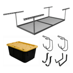 SafeRacks 4' x 8' Overhead Storage Rack with 12-24-Inch Drop and 5 Yellow Bins (Hammertone)-SB-48PKBY-H-Pack-12-Garage Giant 