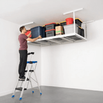 SafeRacks 4' x 8' Overhead Storage Rack with 24-45-Inch Drop and 5 Yellow Bins (White)-SB-48PKBY-W-Pack-24-Garage Giant 