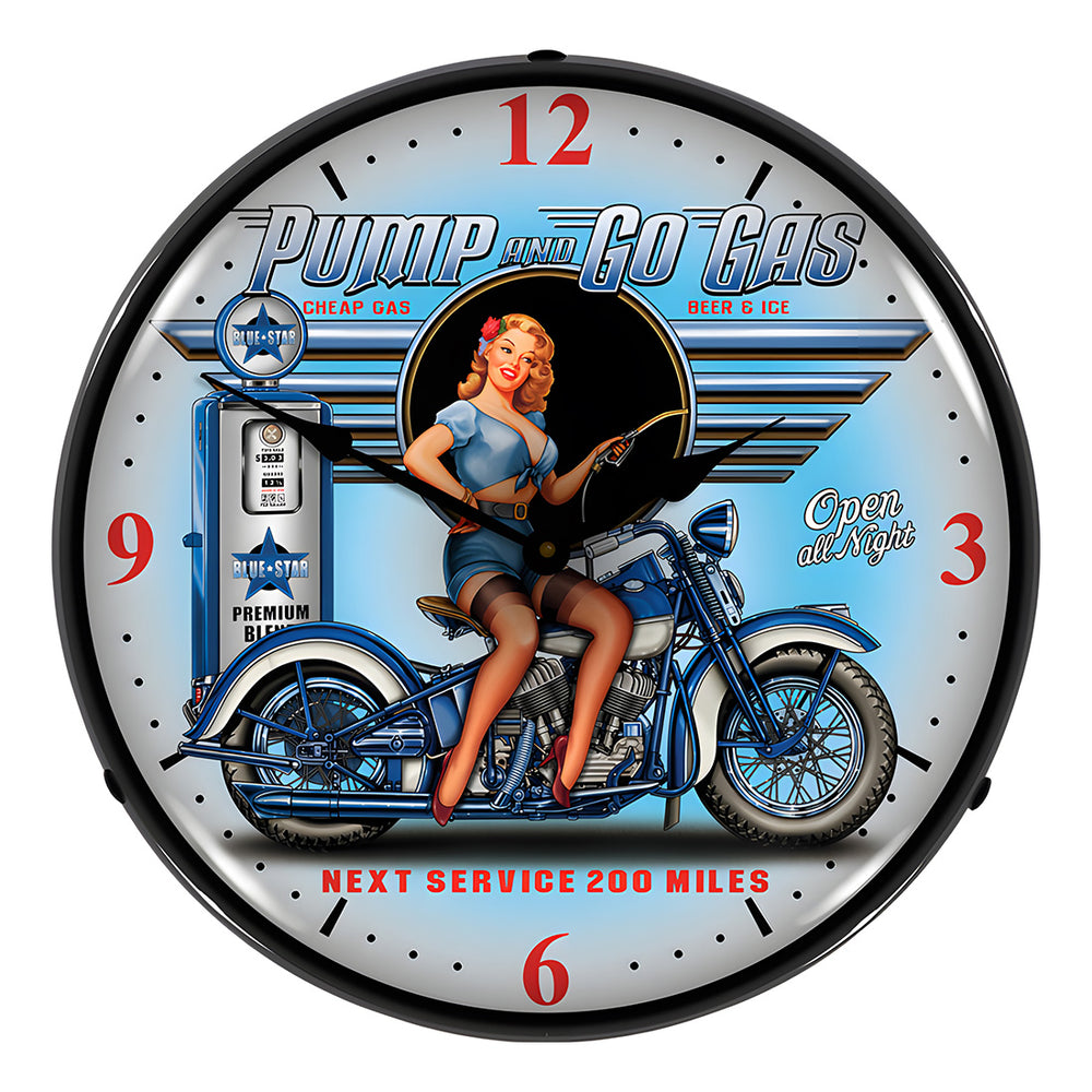 Collectable Sign and Clock Pump N Go Gas Backlit Wall Clock-SM1103303-Garage Giant