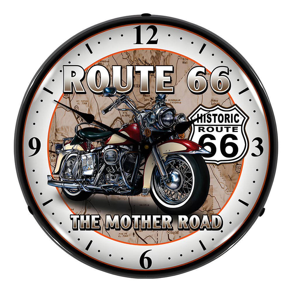 Collectable Sign and Clock Route 66 Bike Backlit Wall Clock-SM1103304-Garage Giant