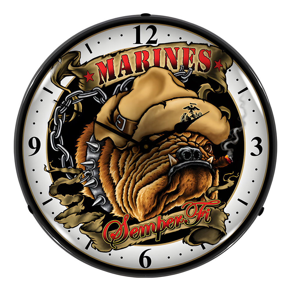 Collectable Sign and Clock Marines Bulldog Backlit Wall Clock-SM1103310-Garage Giant