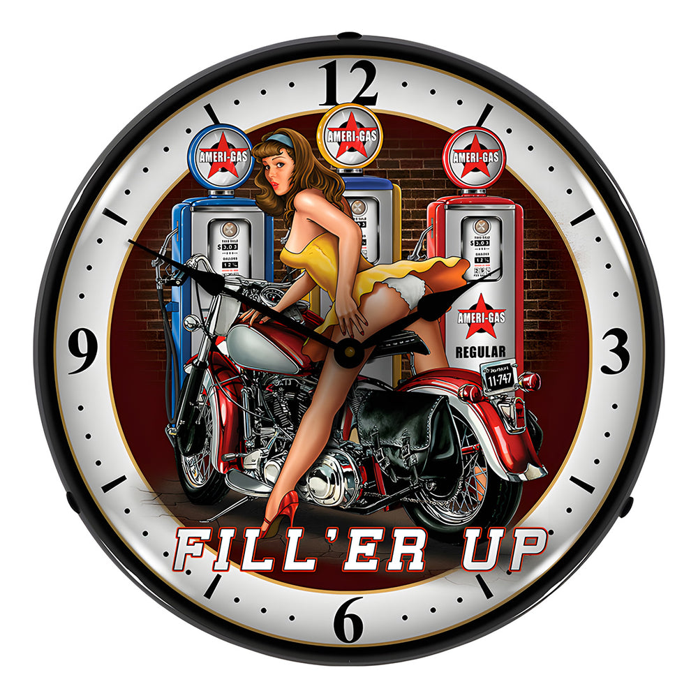Collectable Sign and Clock Fill'er Up Backlit Wall Clock-SM1108326-Garage Giant