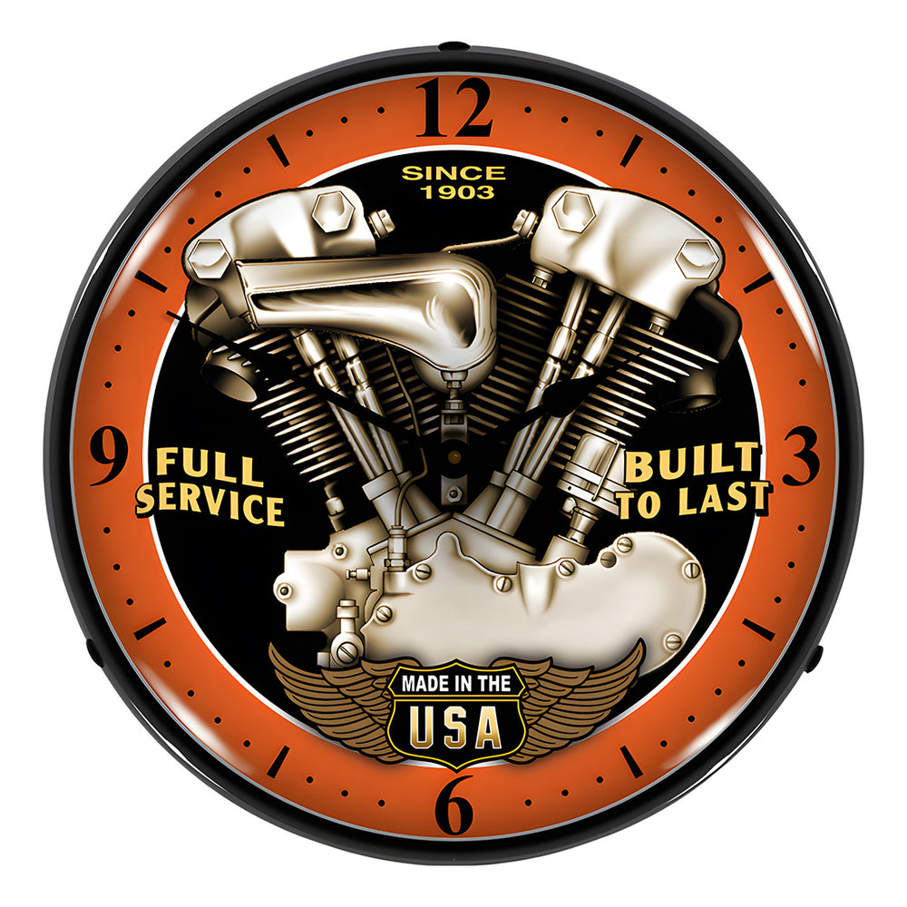 Vintage V Twin Backlit Wall Clock