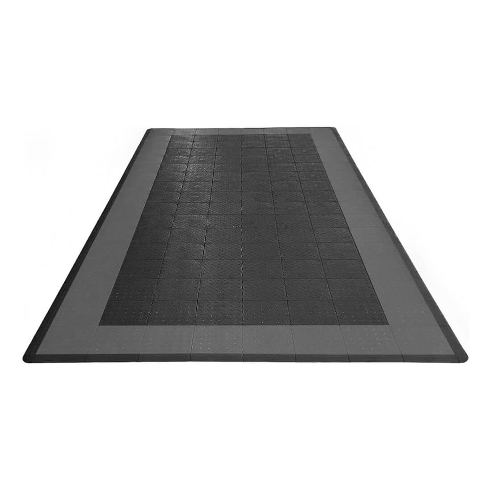 Speedway Tile Single Car Garage Floor Tile Mat / Pad (Black / Grey)-SPEEDBRDR200MTM-Garage Giant