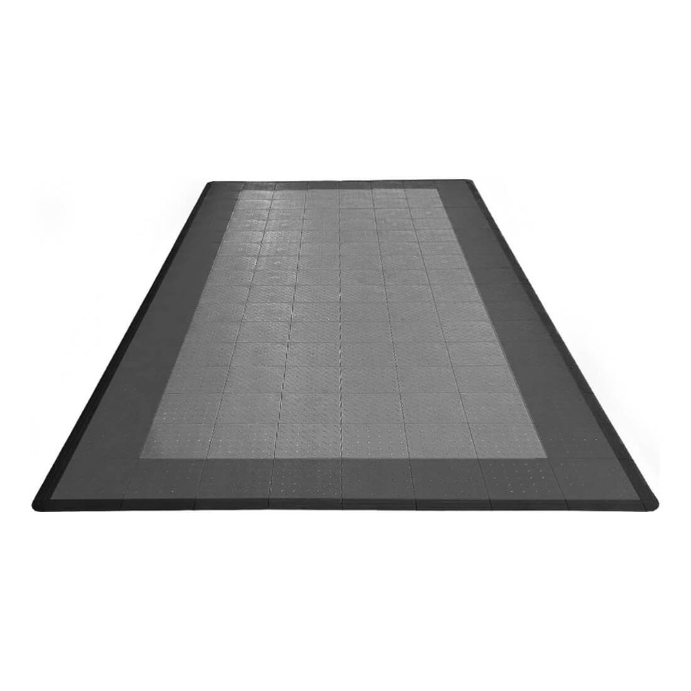 Speedway Tile Single Car Garage Floor Tile Mat / Pad (Grey / Silver / Black)-SPEEDBRDR204MTM-Garage Giant