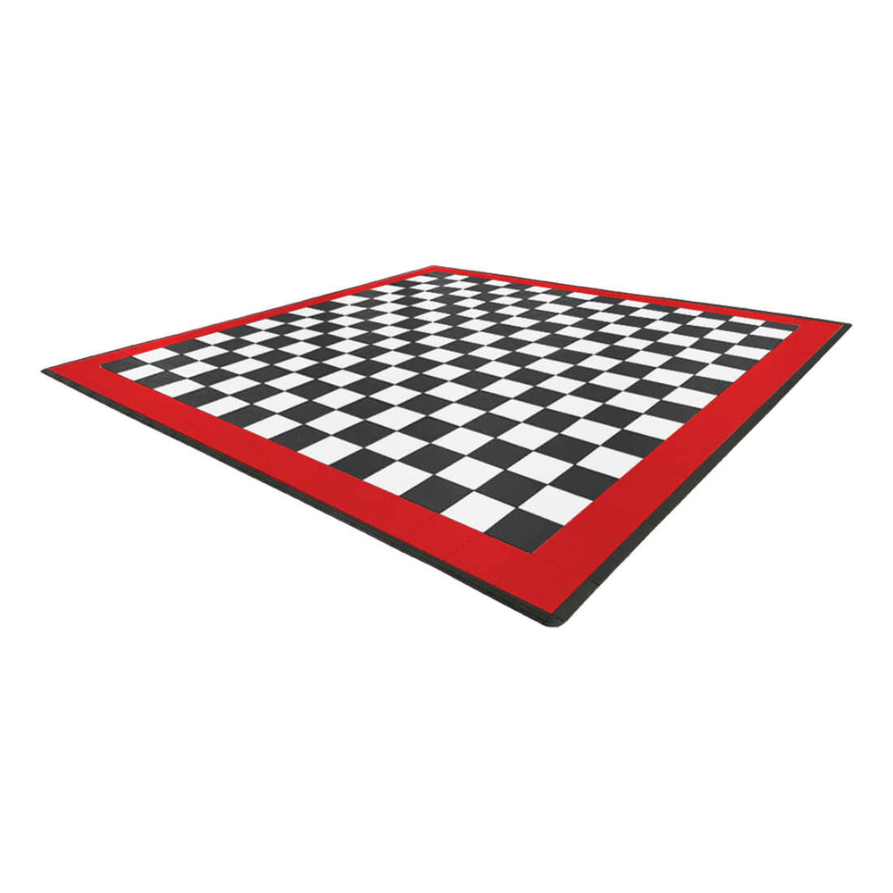 Speedway Tile Two Car Garage Floor Tile Mat / Pad (Black / Red / White)-SPEEDBRDR600MTL-Garage Giant