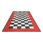Speedway Tile Single Car Garage Floor Tile Mat / Pad (Black / Red / White)-SPEEDBRDR600MTM-Garage Giant 