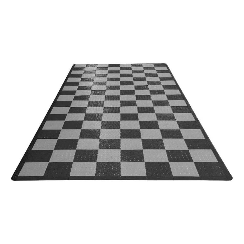 Speedway Tile Single Car Garage Floor Tile Mat / Pad (Black / Grey)-SPEEDCHKR200MTM-Garage Giant