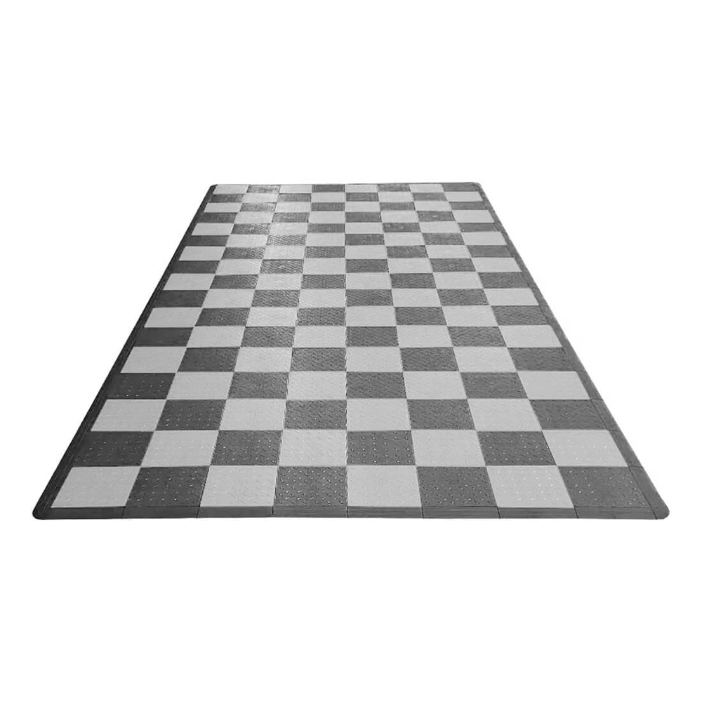 Speedway Tile Single Car Garage Floor Tile Mat / Pad (Grey / Silver / Black)-SPEEDCHKR204MTM-Garage Giant