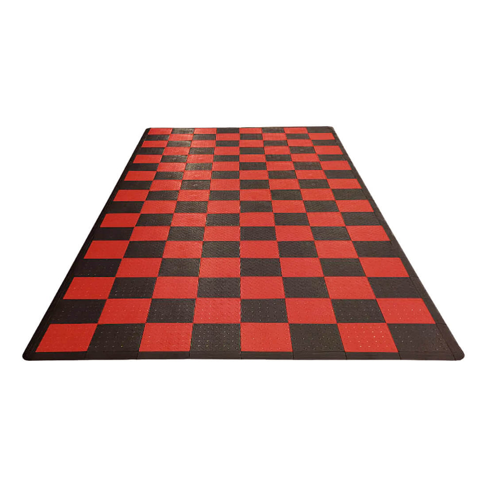 Speedway Tile Single Car Garage Floor Tile Mat / Pad (Black / Red)-SPEEDCHKR300MTM-Garage Giant