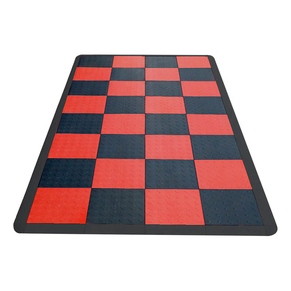Speedway Tile Motorcycle Garage Floor Tile Mat / Pad (Black / Red)-SPEEDCHKR300MTS-Garage Giant