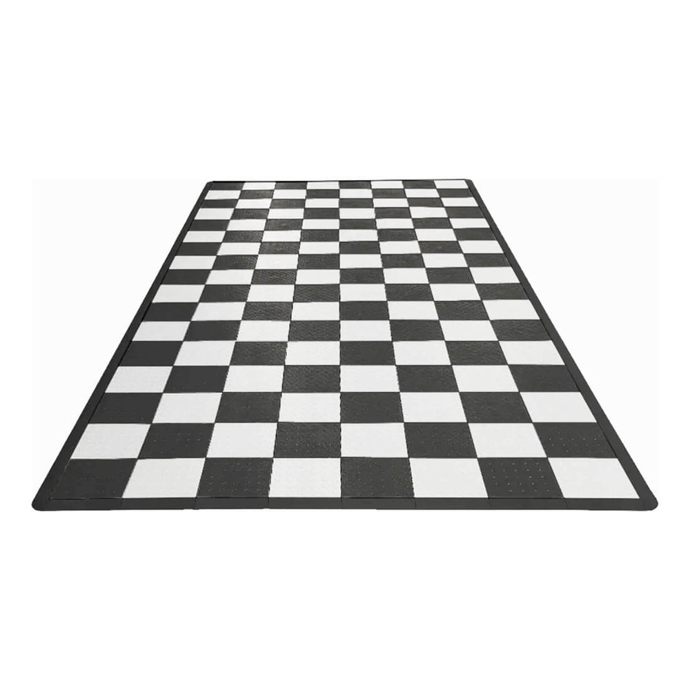 Speedway Tile Single Car Garage Floor Tile Mat / Pad (Black / White)-SPEEDCHKR600MTM-Garage Giant