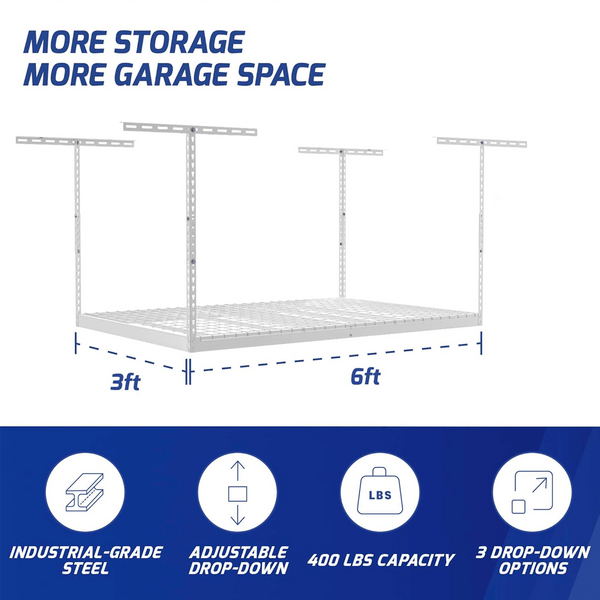 SafeRacks 3' x 6' Overhead Storage Rack with 12-24-Inch Drop ...