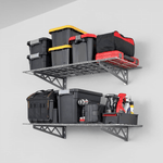 SafeRacks 18" x 48" Wall Mounted Garage Shelves with Hooks (Hammertone)-SR-WS1-18x48-H-Garage Giant 
