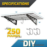 SafeRacks 24" x 48" Wall Mounted Garage Shelves with Hooks (Hammertone)-SR-WS1-24x48-H-Garage Giant 