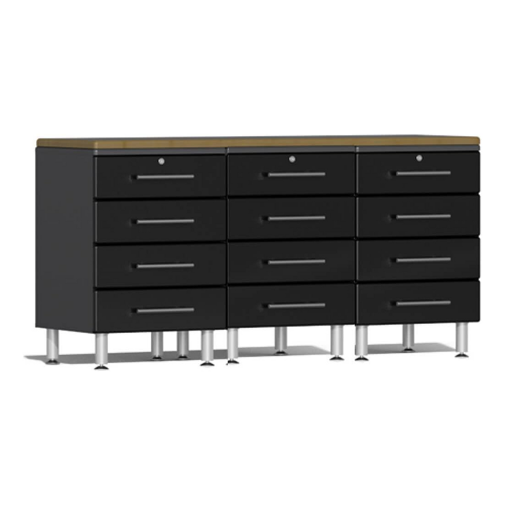 Ulti-MATE Garage 4-Piece Workstation Set with Bamboo Worktop in Midnight Black Metallic | Garage Giant