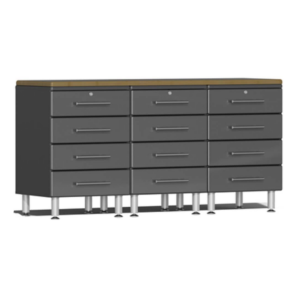 Ulti-MATE Garage 4-Piece Workstation Set with Bamboo Worktop in Graphite Grey Metallic | Garage Giant
