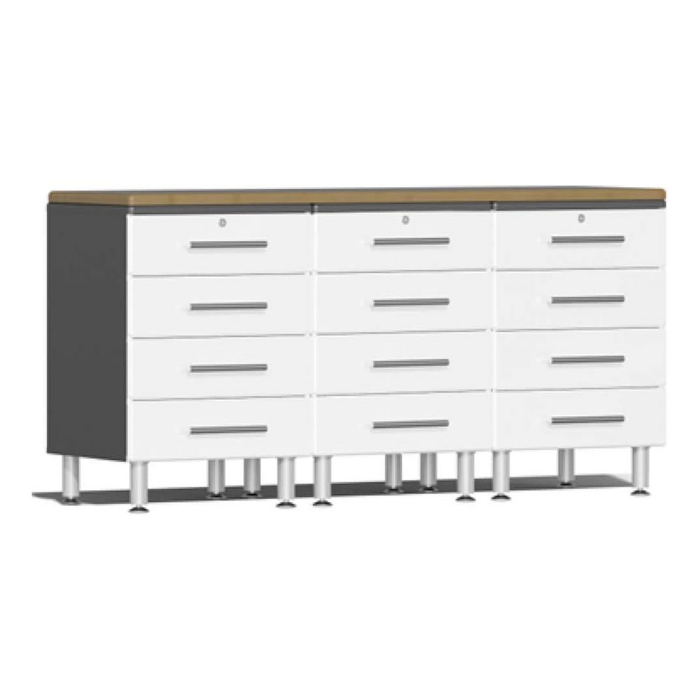 Ulti-MATE Garage 4-Piece Workstation Set with Bamboo Worktop in Starfire White Metallic | Garage Giant