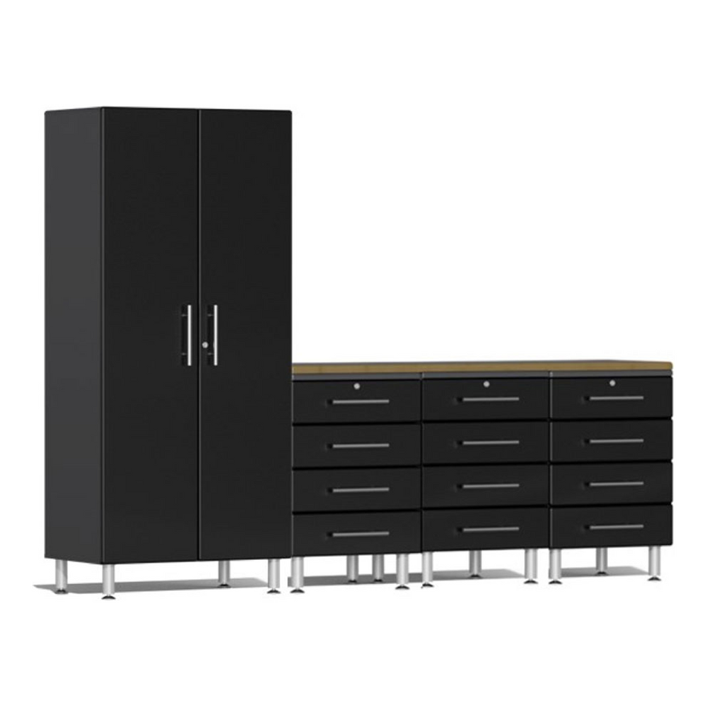 Ulti-MATE Garage 5-Piece Cabinet System with Bamboo Worktop in Midnight Black Metallic-UG20052B-Garage Giant