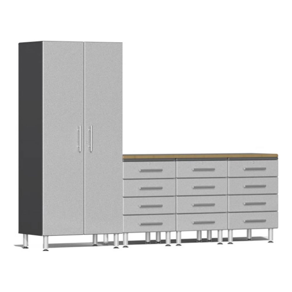 Ulti-MATE Garage 5-Piece Cabinet System with Bamboo Worktop in Stardust Silver Metallic-UG20052S-Garage Giant
