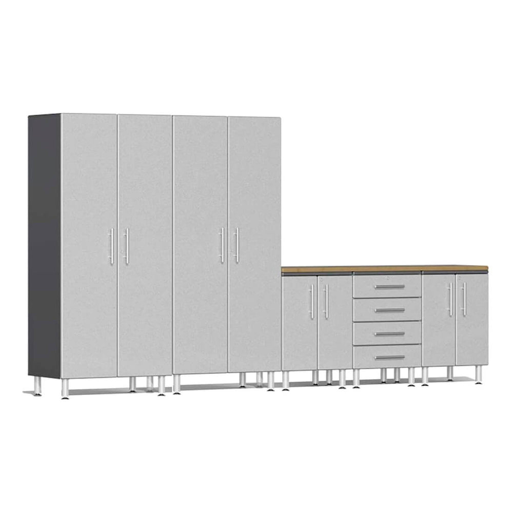 Ulti-MATE Garage 6-Piece Garage Cabinet System with Bamboo Worktop in Stardust Silver Metallic | Garage Giant
