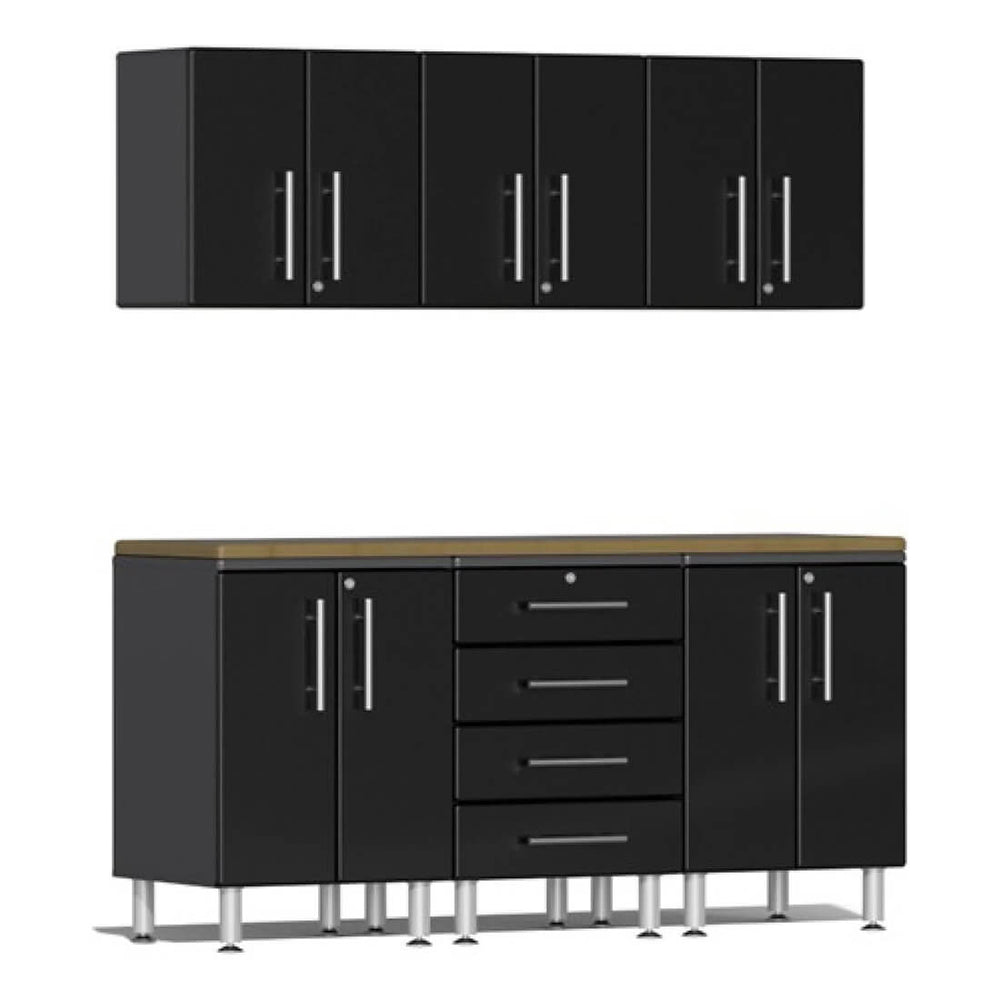 Ulti-MATE Garage 7-Piece Garage Cabinet Kit with Bamboo Worktop in Midnight Black Metallic-UG20072B-Garage Giant