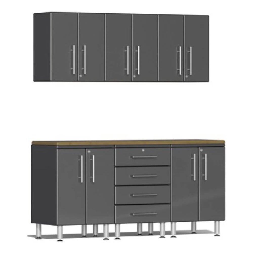 Ulti-MATE Garage 7-Piece Garage Cabinet Kit with Bamboo Worktop in Graphite Grey Metallic-UG20072G-Garage Giant