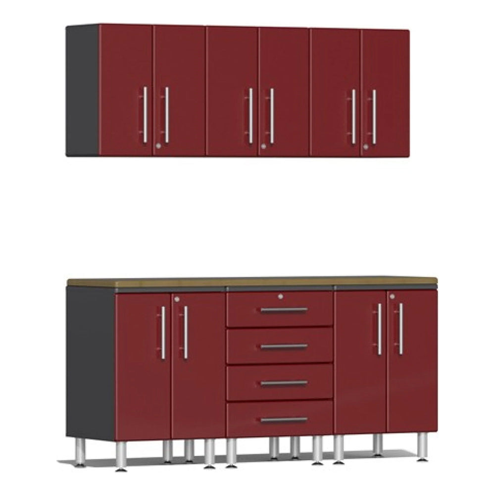 Ulti-MATE Garage 7-Piece Garage Cabinet Kit with Bamboo Worktop in Ruby Red Metallic-UG20072R-Garage Giant