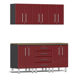 Ulti-MATE Garage 7-Piece Garage Cabinet Kit with Bamboo Worktop in Ruby Red Metallic-UG20072R-Garage Giant 