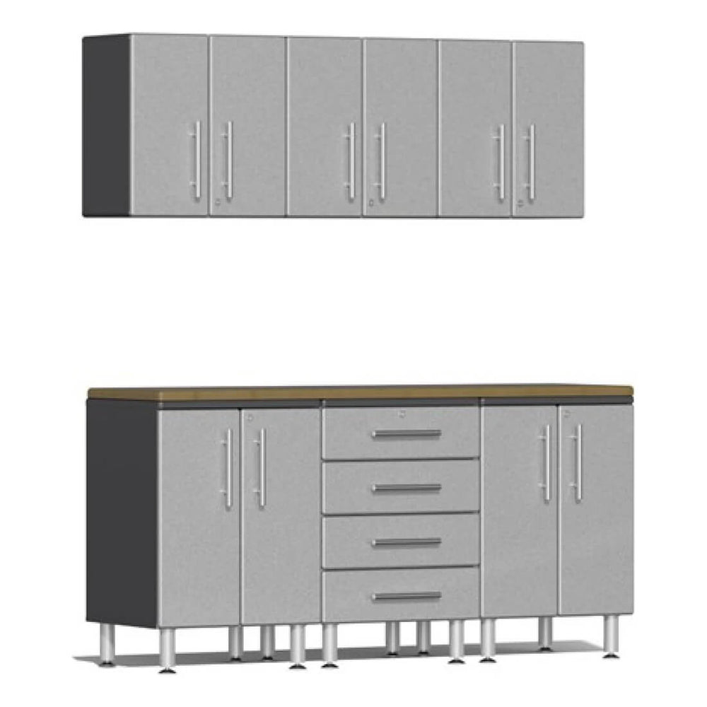 Ulti-MATE Garage 7-Piece Garage Cabinet Kit with Bamboo Worktop in Stardust Silver Metallic-UG20072S-Garage Giant