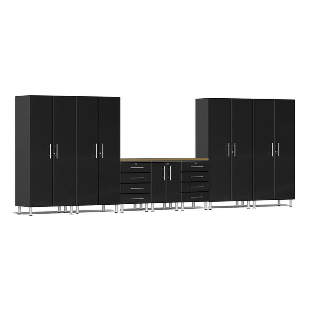 Ulti-MATE Garage 8-Piece Garage Cabinet System with Bamboo Worktop in Midnight Black Metallic | Garage Giant