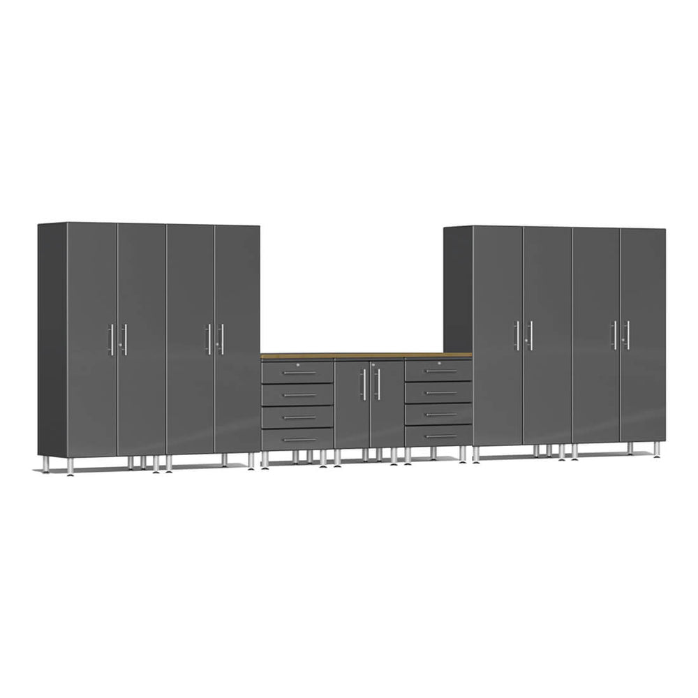Ulti-MATE Garage 8-Piece Garage Cabinet System with Bamboo Worktop in Graphite Grey Metallic | Garage Giant