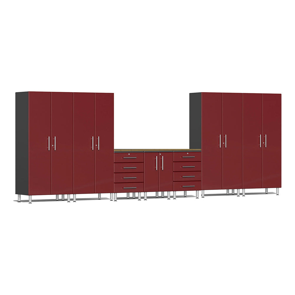 Ulti-MATE Garage 8-Piece Garage Cabinet System with Bamboo Worktop in Ruby Red Metallic | Garage Giant