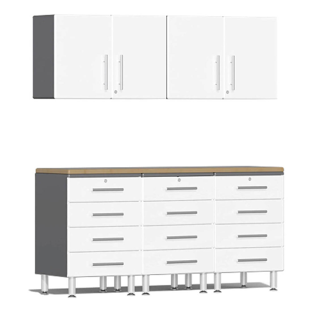 Ulti-MATE Garage 6-Piece Cabinet System with Bamboo Worktop in Starfire White Metallic | Garage Giant