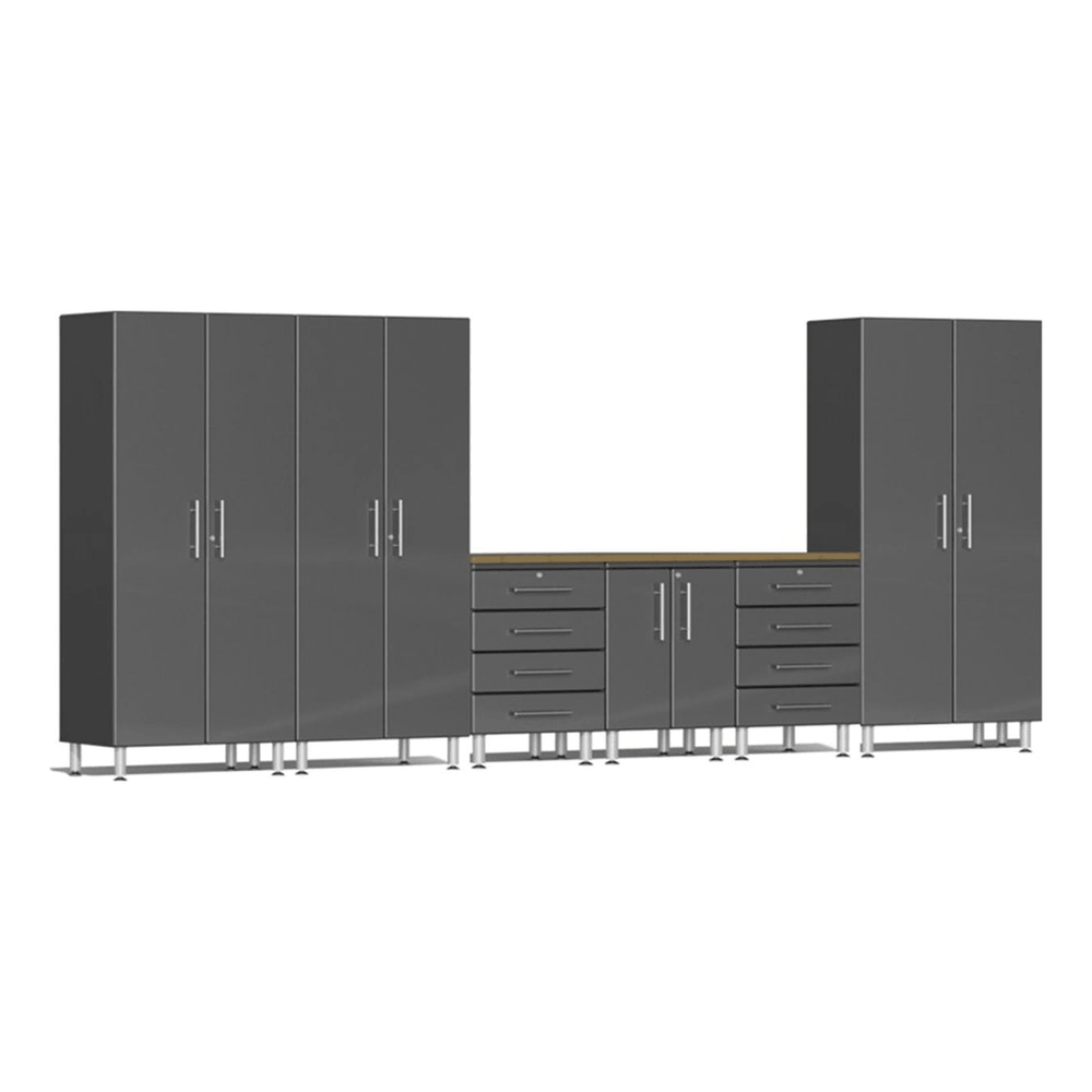 Ulti-MATE Garage 7-Piece Garage Cabinet System with Bamboo Worktop in Graphite Grey Metallic | Garage Giant