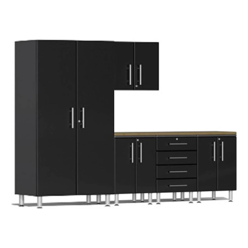 Ulti-MATE Garage 6-Piece Garage Cabinet Kit with Bamboo Worktop in Midnight Black Metallic-UG20862B-Garage Giant