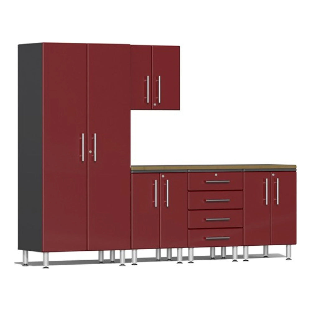 Ulti-MATE Garage 6-Piece Garage Cabinet Kit with Bamboo Worktop in Ruby Red Metallic-UG20862R-Garage Giant