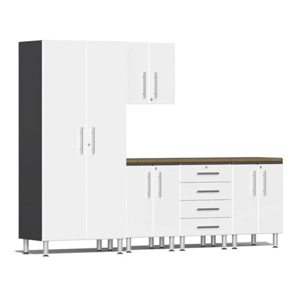 Ulti-MATE Garage 6-Piece Garage Cabinet Kit with Bamboo Worktop in Starfire White Metallic-UG20862W-Garage Giant