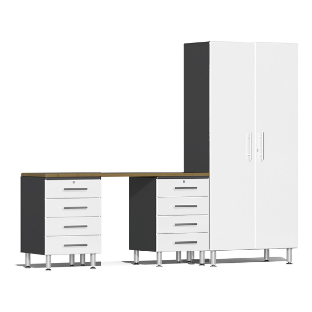 Ulti-MATE Garage 4-Piece Cabinet System with Bamboo Worktop in Starfire White Metallic | UG20942W