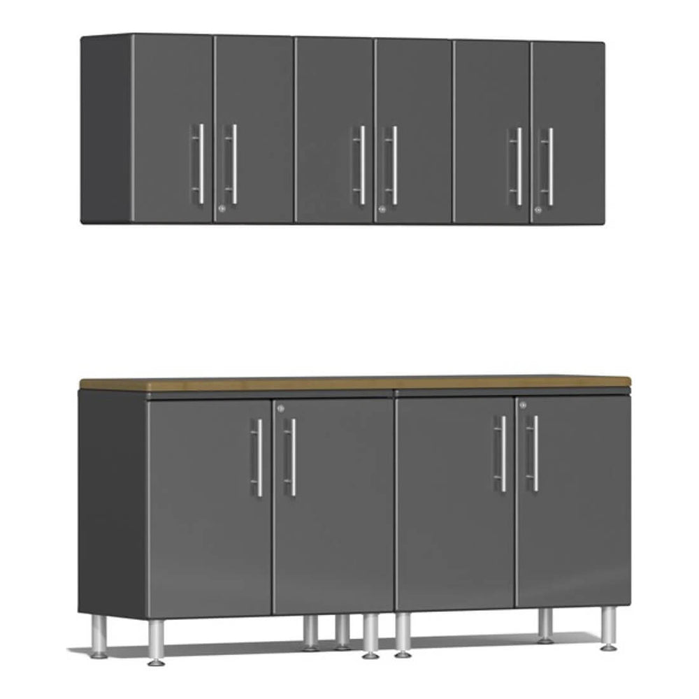 Ulti-MATE Garage 6-Piece Cabinet Kit with Bamboo Worktop in Graphite Grey Metallic | Garage Giant