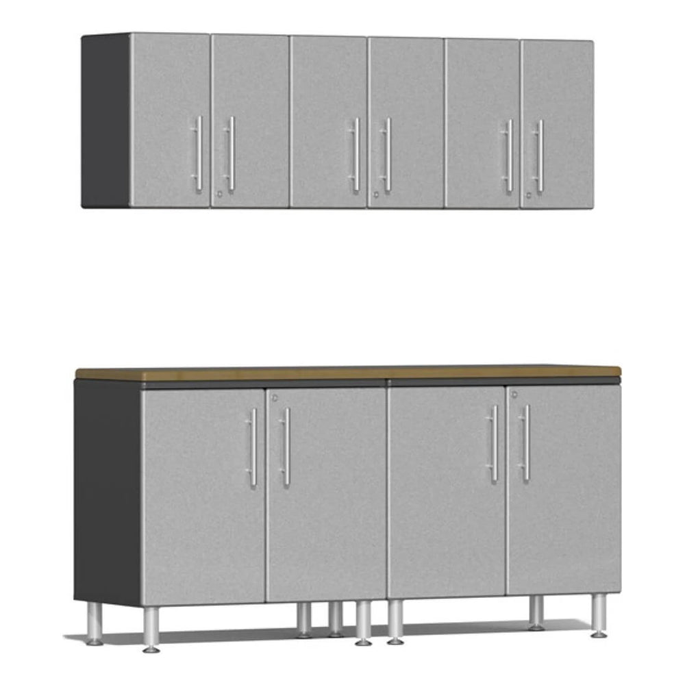 Ulti-MATE Garage 6-Piece Cabinet Kit with Bamboo Worktop in Stardust Silver Metallic | Garage Giant