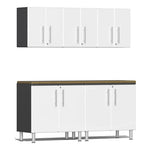 Ulti-MATE Garage 6-Piece Cabinet Kit with Bamboo Worktop in Starfire White Metallic | Garage Giant 