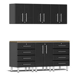 Ulti-MATE Garage 7-Piece Cabinet Kit with Bamboo Worktops in Midnight Black Metallic | Garage Giant 