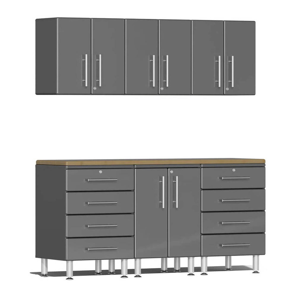 Ulti-MATE Garage 7-Piece Cabinet Kit with Bamboo Worktops in Graphite Grey Metallic | Garage Giant