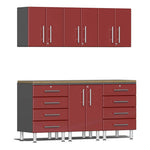 Ulti-MATE Garage 7-Piece Cabinet Kit with Bamboo Worktops in Ruby Red Metallic | Garage Giant 