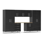 Ulti-MATE Garage 8-Piece Cabinet Kit with Bamboo Worktop in Midnight Black Metallic | Garage Giant 