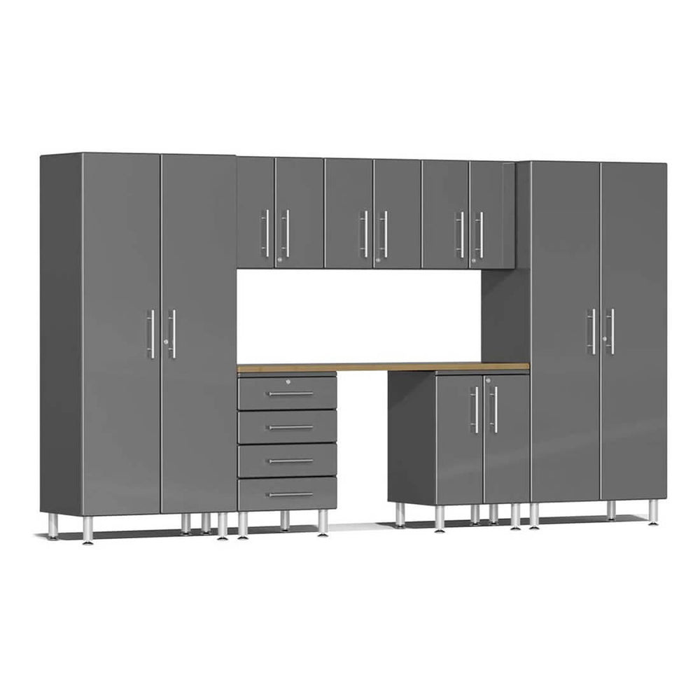 Ulti-MATE Garage 8-Piece Cabinet Kit with Bamboo Worktop in Graphite Grey Metallic | Garage Giant