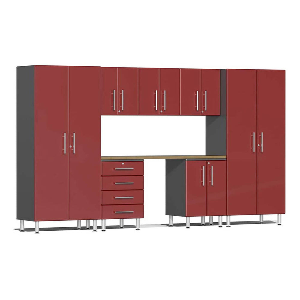 Ulti-MATE Garage 8-Piece Cabinet Kit with Bamboo Worktop in Ruby Red Metallic | Garage Giant
