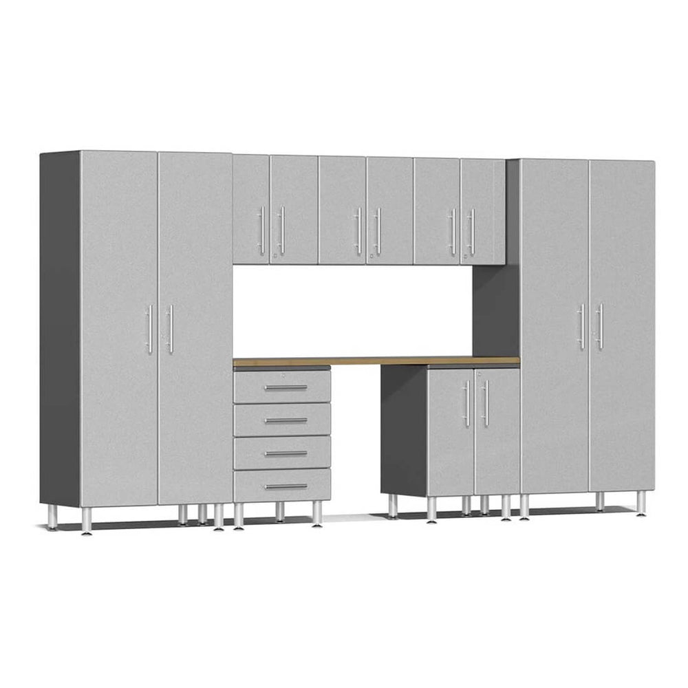 Ulti-MATE Garage 8-Piece Cabinet Kit with Bamboo Worktop in Stardust Silver Metallic | Garage Giant