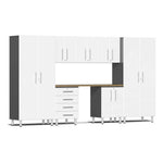 Ulti-MATE Garage 8-Piece Cabinet Kit with Bamboo Worktop in Starfire White Metallic | Garage Giant 